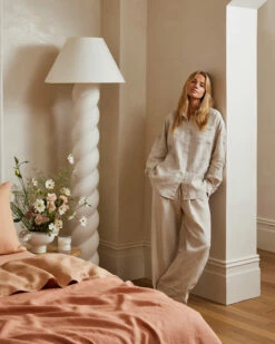 Oatmeal Long Sleepwear Set -Bed Linings Sales Store oatmeallong