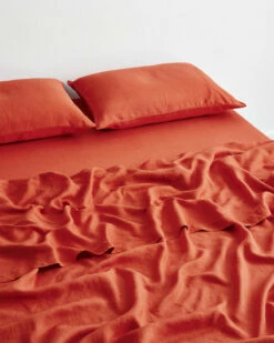 Paprika 100% French Flax Linen Sheet Set -Bed Linings Sales Store paprika sheetset 3