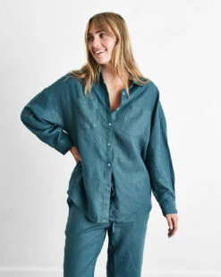 Petrol 100% French Flax Linen Long Sleeve Shirt