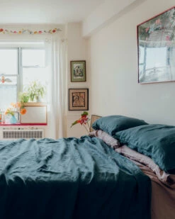 Petrol 100% French Flax Linen Pillowcases (Set Of Two) -Bed Linings Sales Store petrol bedding duvet f9cbf197 b210 488b afc6 3295de27fee6