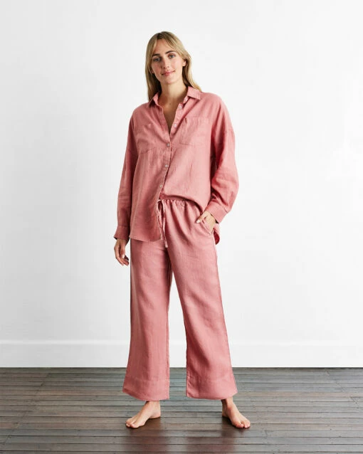 Pink Clay 100% French Flax Linen Pants -Bed Linings Sales Store pink 06