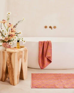 Pink Clay & Hazelnut Check 100% French Flax Linen Terry Hand And Face Towel -Bed Linings Sales Store pinkclay hazelnut 2