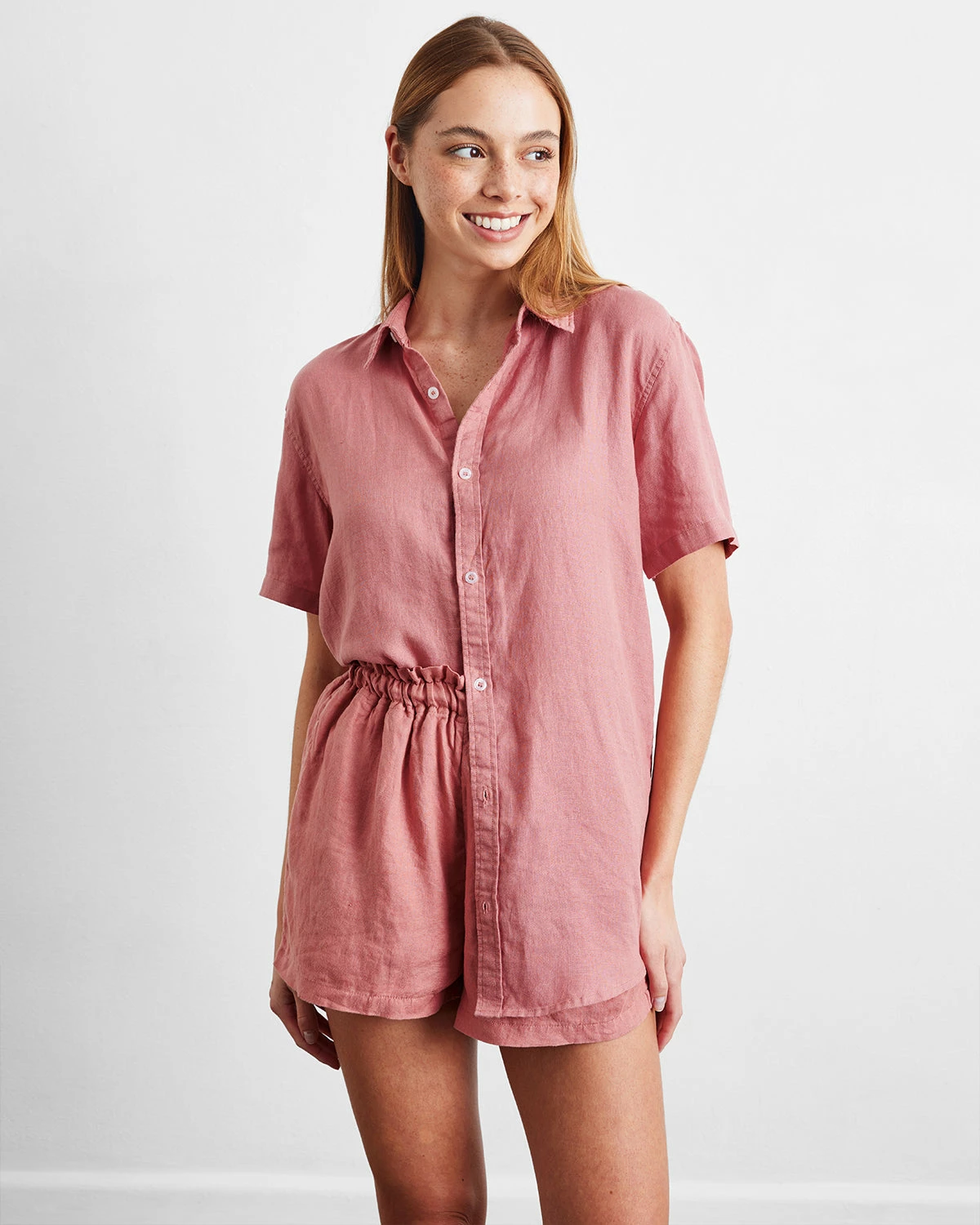 Pink Clay 100% French Flax Linen Short Sleeve Shirt 1 Pink Clay 100% French Flax Linen Short Sleeve Shirt