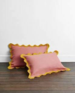 Pink Clay & Turmeric 100% French Flax Linen Scalloped Pillowcases (Set Of Two)