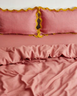 Pink Clay & Turmeric 100% French Flax Linen Scalloped Pillowcases (Set Of Two) -Bed Linings Sales Store pinktur3