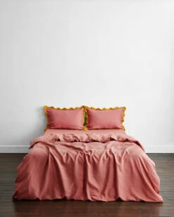Pink Clay & Turmeric 100% French Flax Linen Scalloped Pillowcases (Set Of Two) -Bed Linings Sales Store pinktur4