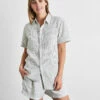 Pinstripe 100% French Flax Linen Short Sleeve Shirt