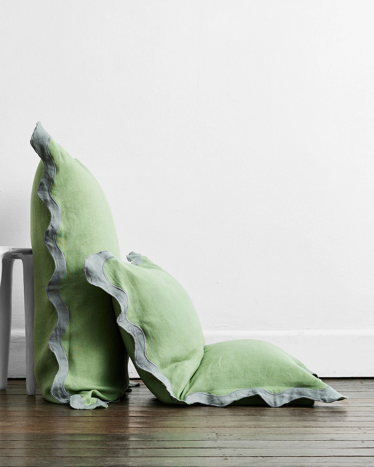 Pistachio & Mineral 100% French Flax Linen Scalloped Pillowcases (Set Of Two) 2 Pistachio & Mineral 100% French Flax Linen Scalloped Pillowcases (Set Of Two) - Image 2