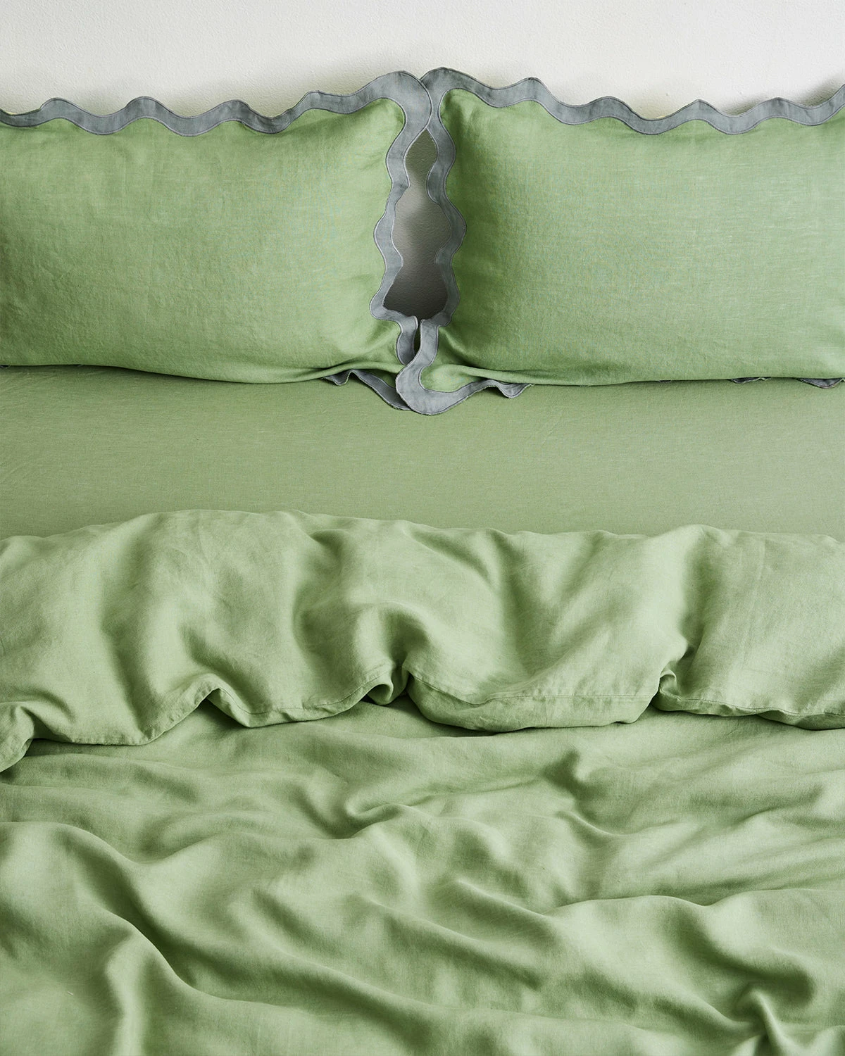Pistachio & Mineral 100% French Flax Linen Scalloped Pillowcases (Set Of Two) 4 Pistachio & Mineral 100% French Flax Linen Scalloped Pillowcases (Set Of Two) - Image 4