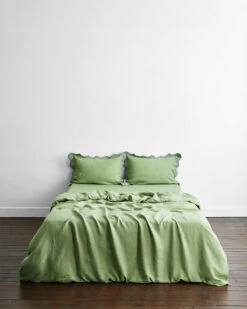 Pistachio & Mineral 100% French Flax Linen Scalloped Pillowcases (Set Of Two) 8 Pistachio & Mineral 100% French Flax Linen Scalloped Pillowcases (Set Of Two) -Bed Linings Sales Store pistmin4