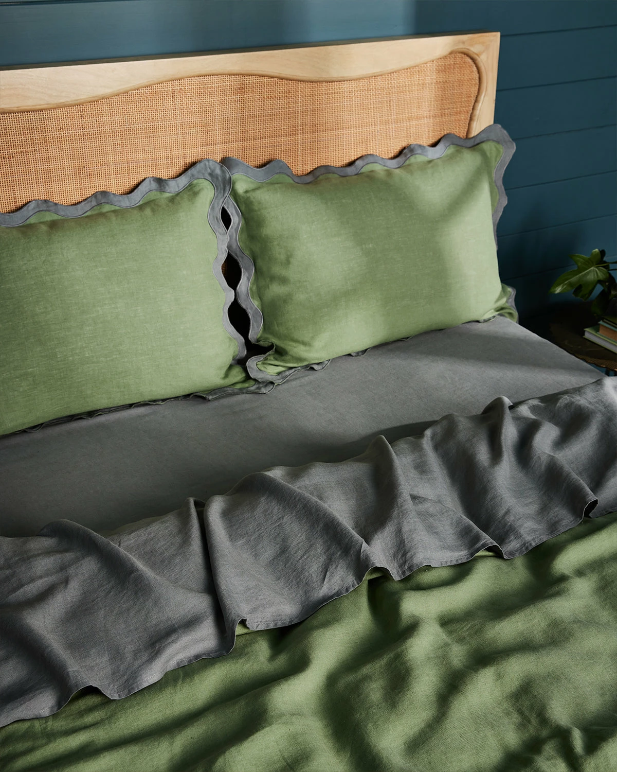 Pistachio & Mineral 100% French Flax Linen Scalloped Pillowcases (Set Of Two) 6 Pistachio & Mineral 100% French Flax Linen Scalloped Pillowcases (Set Of Two) - Image 6