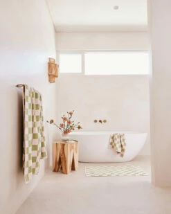 Rosewater & Sage Check 100% French Flax Linen Terry Bath Mat