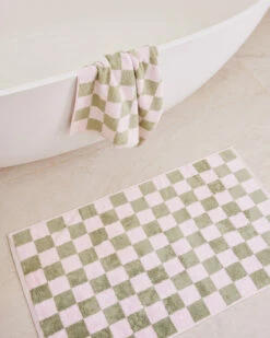 Rosewater & Sage Check 100% French Flax Linen Terry Bath Mat -Bed Linings Sales Store rosewater sage 2 1f433a05 76b4 4831 be96 ca36c89ecfb3