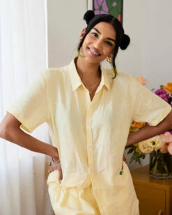 Limoncello 100% French Flax Linen Short Sleeve Shirt -Bed Linings Sales Store rowi limoncello sshirt