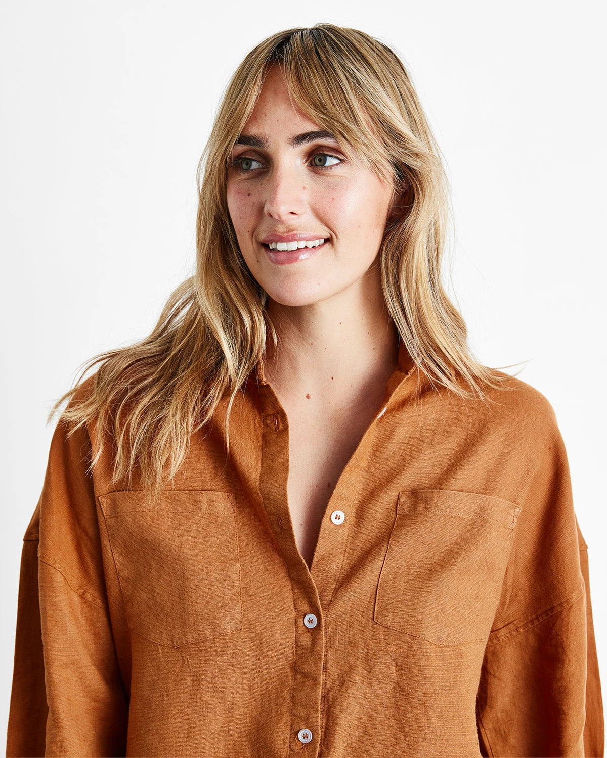 Rust 100% French Flax Linen Long Sleeve Shirt 2 Rust 100% French Flax Linen Long Sleeve Shirt - Image 2