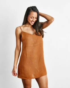 Rust 100% French Flax Linen Slip