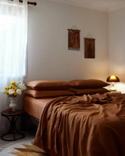 Rust 100% Flax Linen Sheet Set -Bed Linings Sales Store rust sheetset 02