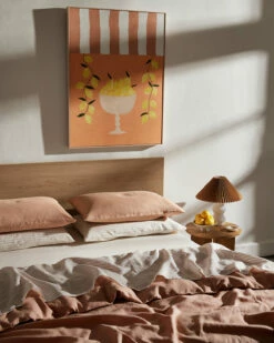 Rust Stripe 100% French Flax Linen Flat Sheet -Bed Linings Sales Store ruststripe sheetset 01 e764493e 9e8b 4743 b597 650edcd0a990