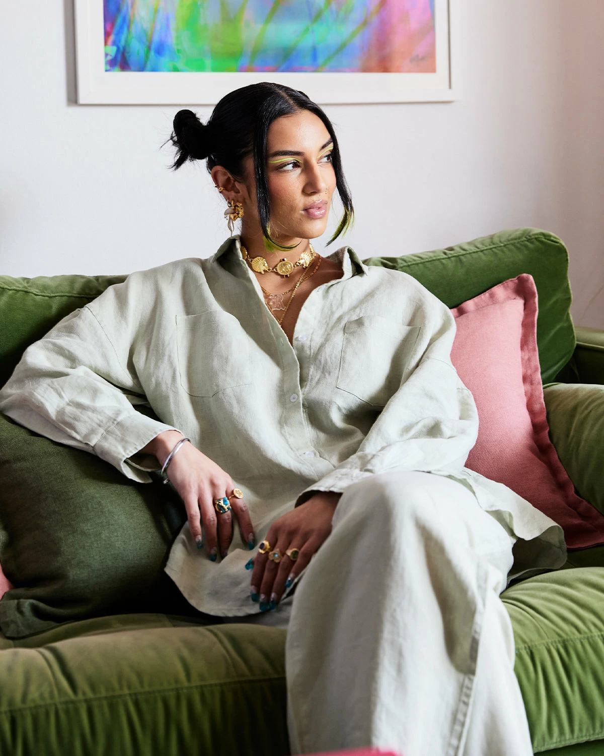 Sage 100% French Flax Linen Long Sleeve Shirt 4 Sage 100% French Flax Linen Long Sleeve Shirt - Image 4