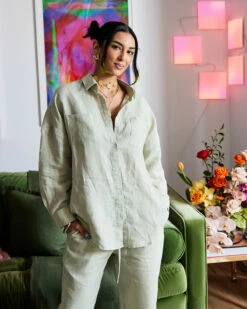 Sage 100% French Flax Linen Pants -Bed Linings Sales Store sage pant