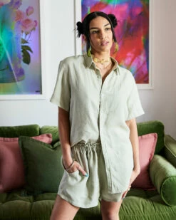 Sage 100% French Flax Linen Shorts -Bed Linings Sales Store sage short