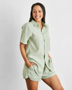 Sage 100% French Flax Linen Shorts