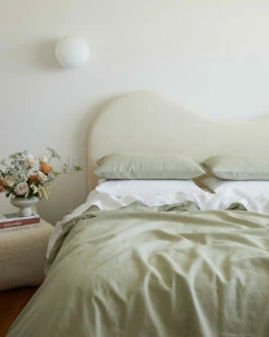 Sage & Olive Stripe 100% French Flax Linen Bedding Set -Bed Linings Sales Store sageolivestripebedding