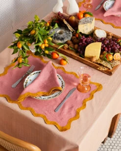 Pink Clay & Turmeric 100% French Flax Linen Scalloped Napkins (Set Of Four) -Bed Linings Sales Store scal1