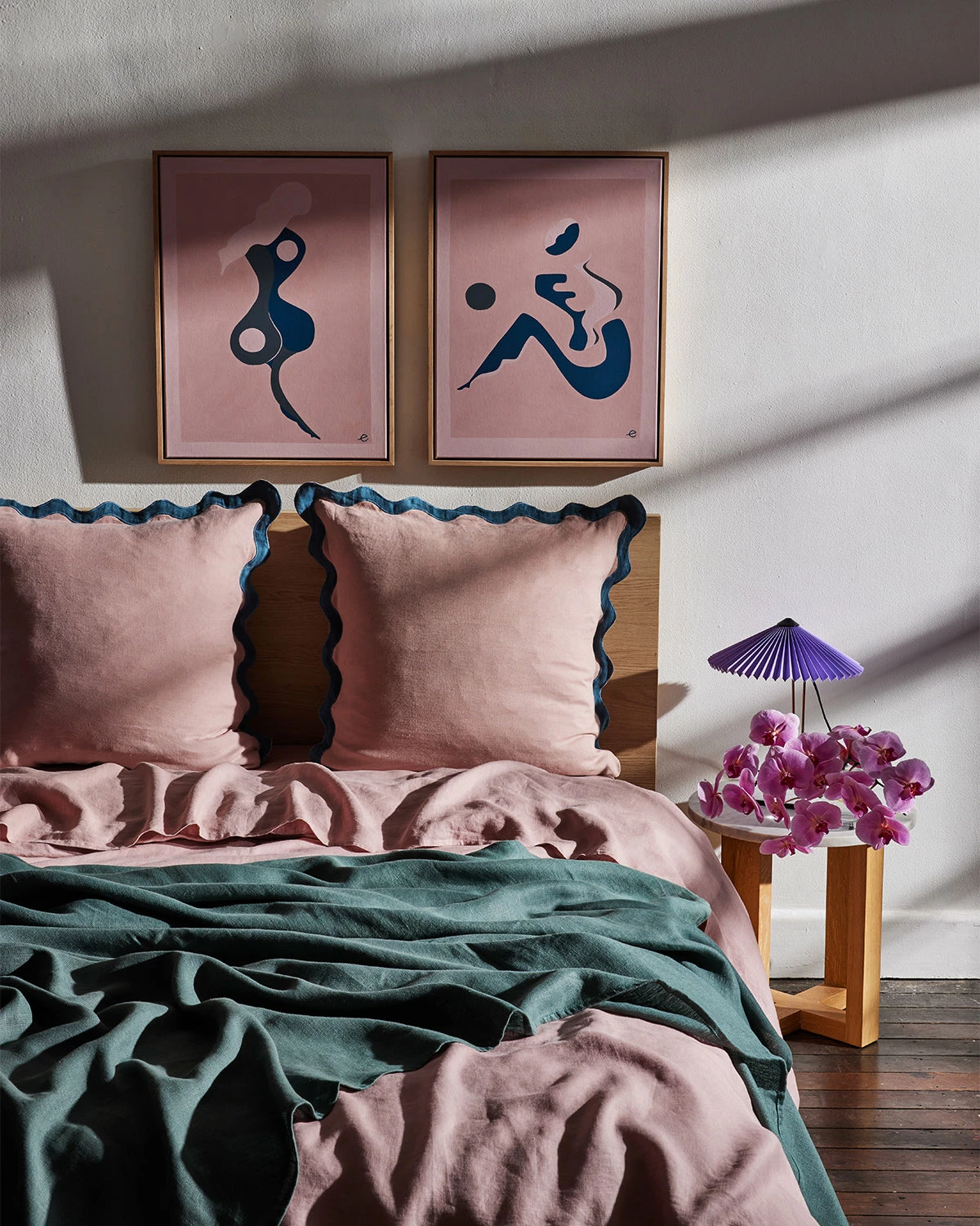 Lavender & Petrol 100% French Flax Linen Scalloped European Pillowcases (Set Of Two) 2 Lavender & Petrol 100% French Flax Linen Scalloped European Pillowcases (Set Of Two) - Image 2