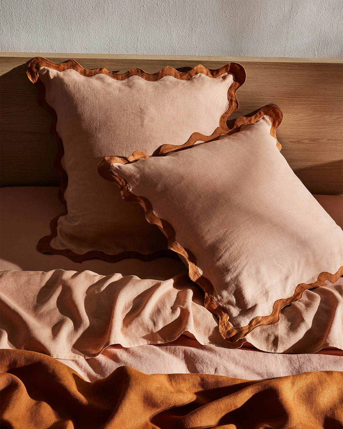 Terracotta & Rust 100% French Flax Linen Scalloped European Pillowcases (Set Of Two) 3 Terracotta & Rust 100% French Flax Linen Scalloped European Pillowcases (Set Of Two) - Image 3