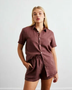 Cacao 100% French Flax Linen Shorts