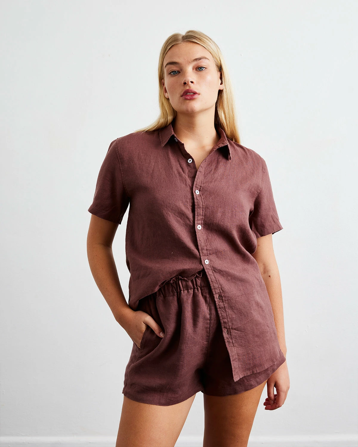 Cacao 100% French Flax Linen Shorts 1 Cacao 100% French Flax Linen Shorts