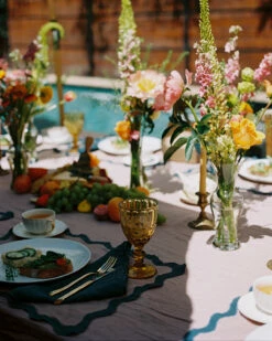 Lavender & Petrol 100% French Flax Linen Scalloped Placemats (Set Of Four) -Bed Linings Sales Store table 7