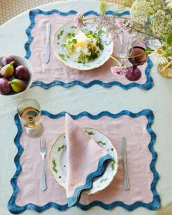 Lavender & Petrol 100% French Flax Linen Scalloped Placemats (Set Of Four) -Bed Linings Sales Store table 8