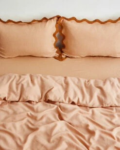 Terracotta & Rust 100% French Flax Linen Scalloped Pillowcases (Set Of Two) -Bed Linings Sales Store terrarust3