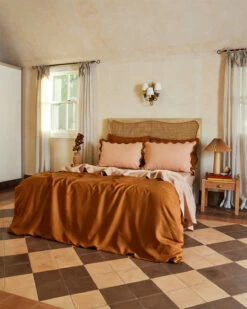 Terracotta & Rust 100% French Flax Linen Scalloped Pillowcases (Set Of Two) -Bed Linings Sales Store terrarust5