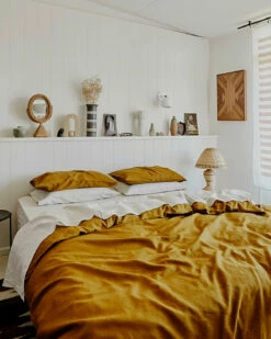 Turmeric 100% French Flax Linen Bedding Set -Bed Linings Sales Store turmericoatmeal