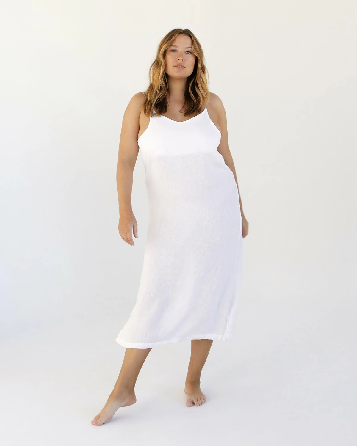 White 100% French Flax Linen Midi Dress 1 White 100% French Flax Linen Midi Dress