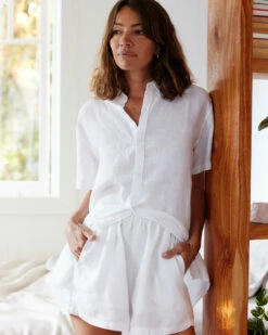 White 100% French Flax Linen Short Sleeve Shirt 7 White 100% French Flax Linen Short Sleeve Shirt -Bed Linings Sales Store whiteshorts 37060182 3a58 48a6 a9d0 301566900d87