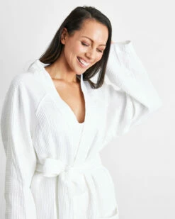 White 100% French Flax Linen Waffle Robe -Bed Linings Sales Store wht 01