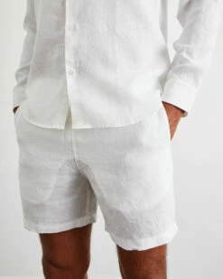 White 100% French Flax Linen Men's Shorts -Bed Linings Sales Store wht 3