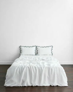White & Mineral 100% French Flax Linen Scalloped Pillowcases (Set Of Two) -Bed Linings Sales Store whtmin4