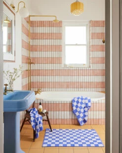 Wildflower & White Check 100% French Flax Linen Terry Bath Mat 7 Wildflower & White Check 100% French Flax Linen Terry Bath Mat -Bed Linings Sales Store wildflower check