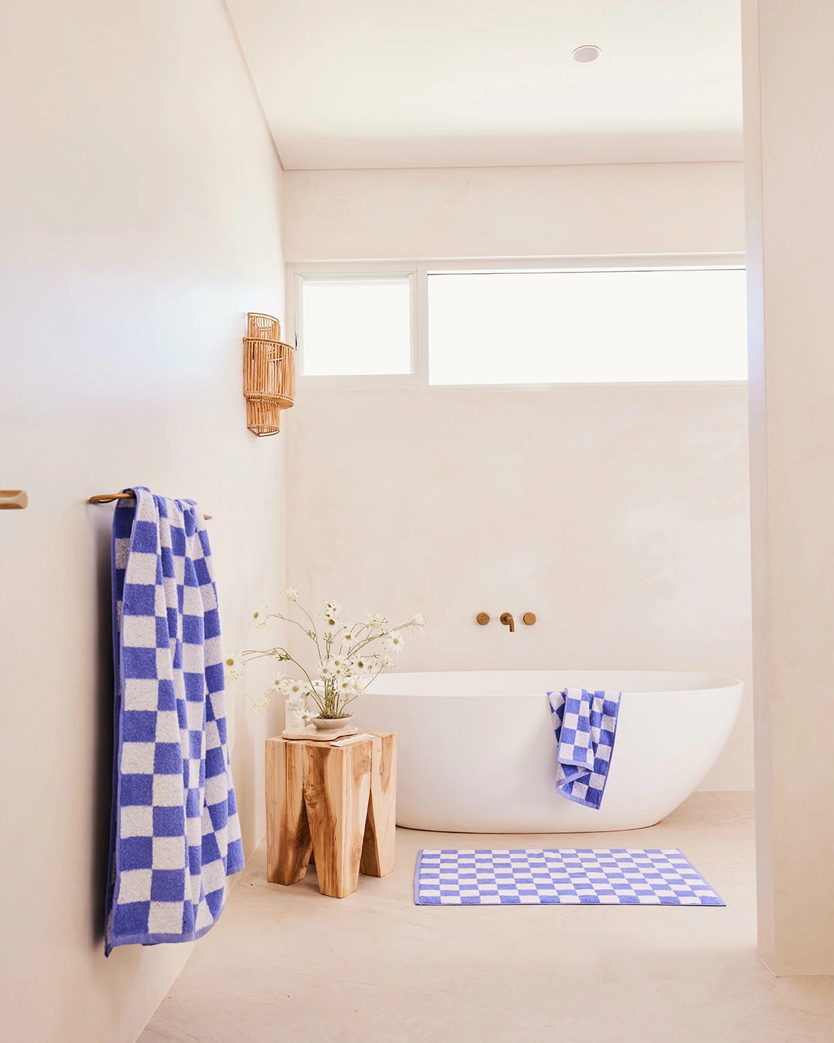 Wildflower & White Check 100% French Flax Linen Terry Bath Mat 1 Wildflower & White Check 100% French Flax Linen Terry Bath Mat